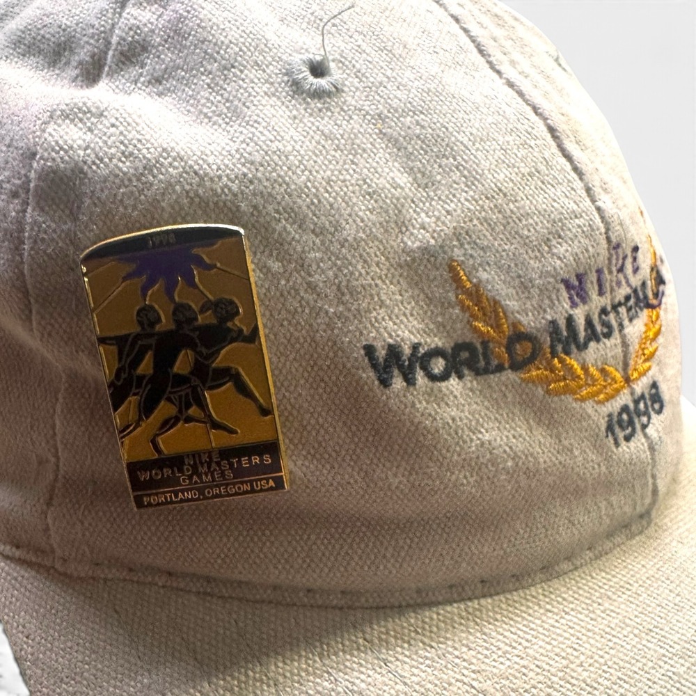 Vintage Nike World Masters Games 1998 Portland Hat with Pin Cream Strapback